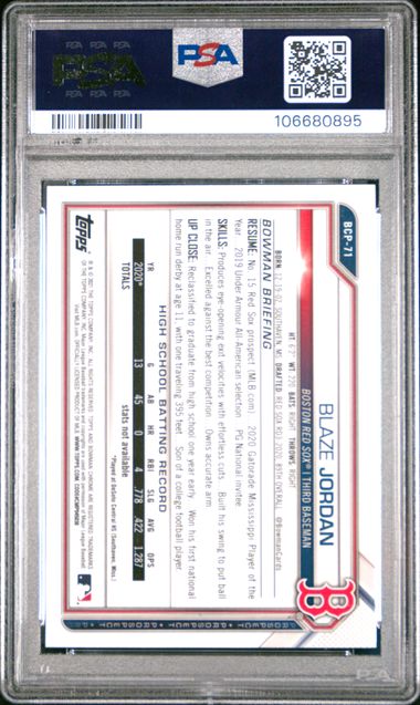 2021 Bowman Sapphire Editions - Blaze Jordan - Chrome prospects - #BCP71 - Boston Red Sox - PSA 10