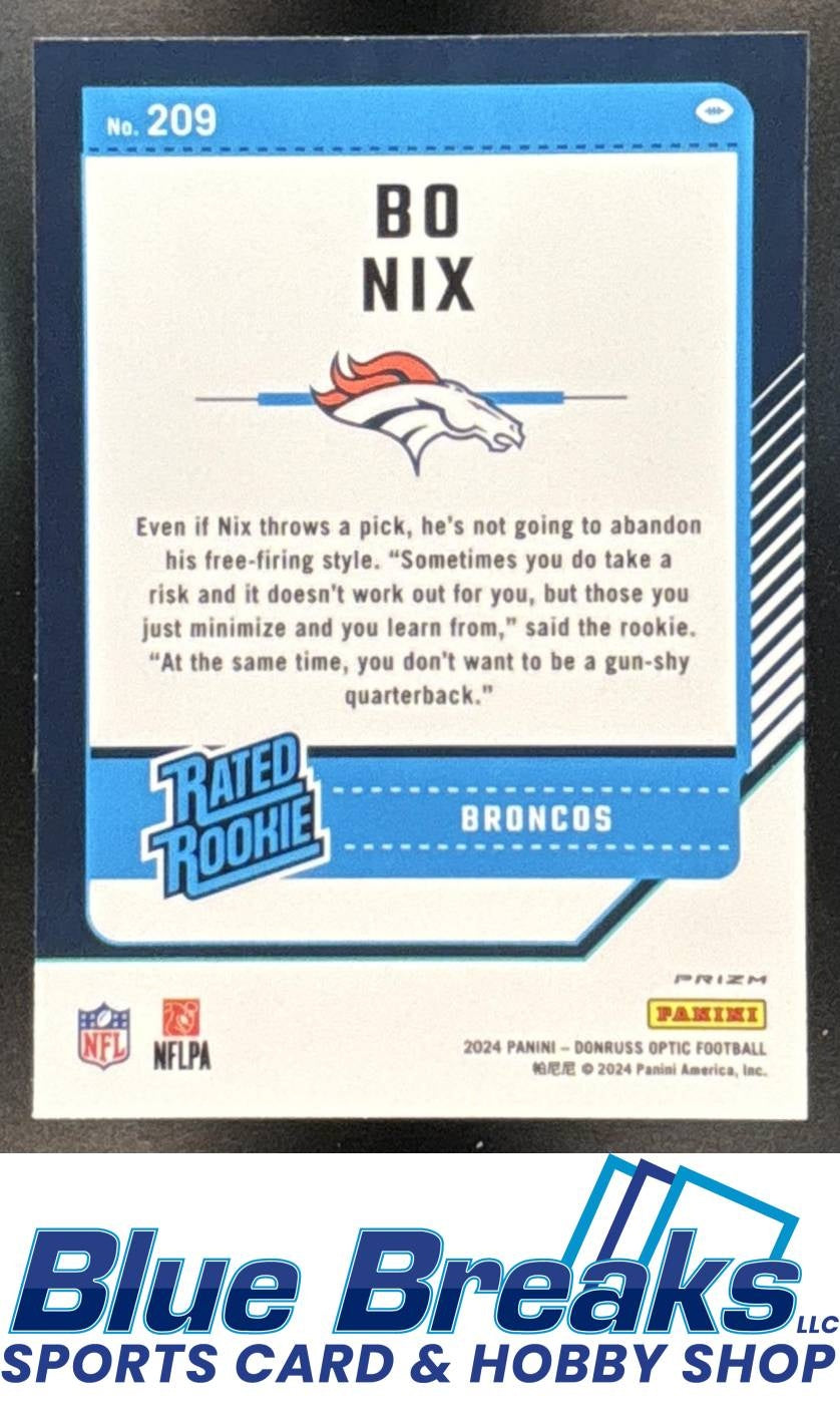 2024 Panini Donruss Optic Purple Shock Bo Nix [RC] #209 Rated RC Denver Broncos