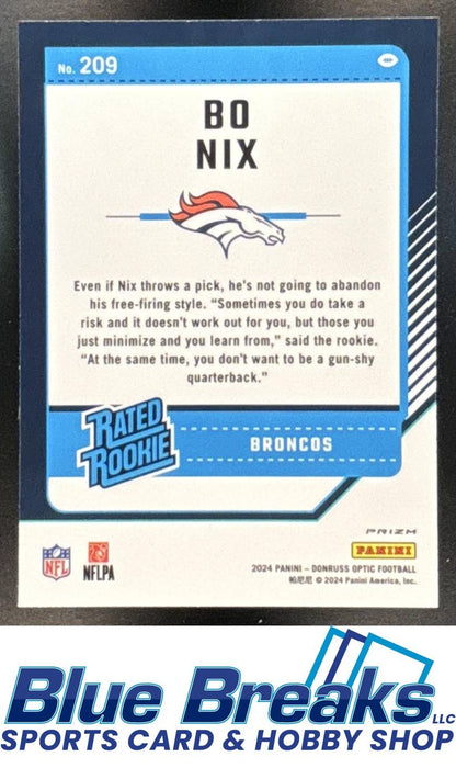2024 Panini Donruss Optic Purple Shock Bo Nix [RC] #209 Rated RC Denver Broncos