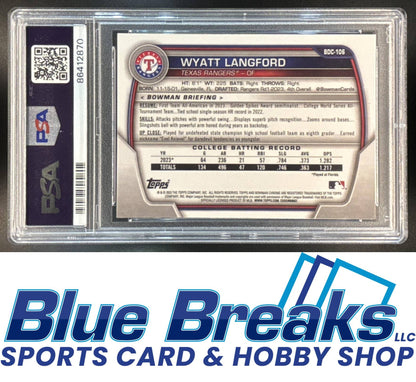 2023 Bowman Chrome Wyatt Langford #BDC-106 1st Prospect PSA 10 baseball Rangers