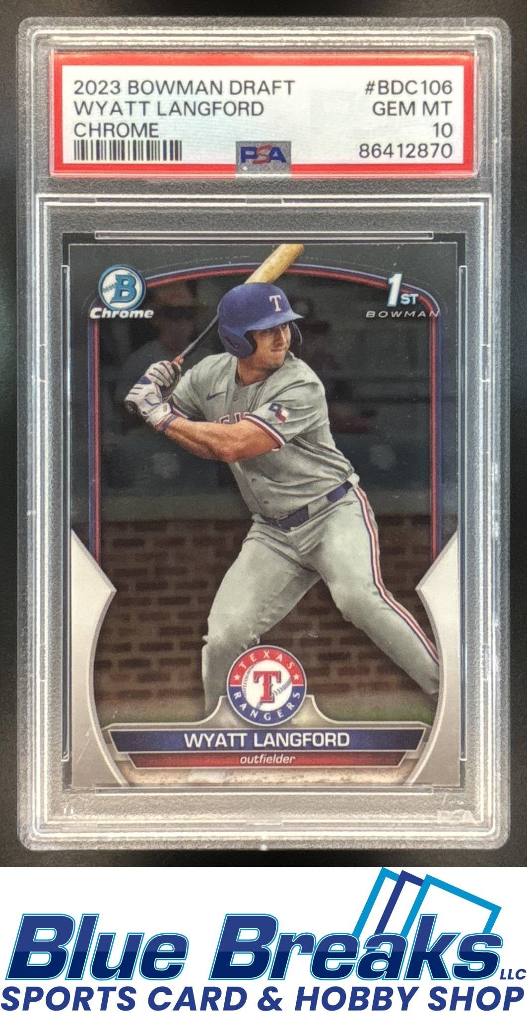 2023 Bowman Chrome Wyatt Langford #BDC-106 1st Prospect PSA 10 baseball Rangers