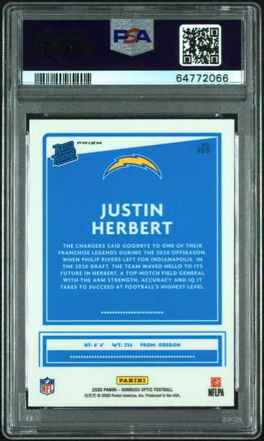 2020 Panini Donruss Optic - Justin Herbert - Pink - #153 - PSA