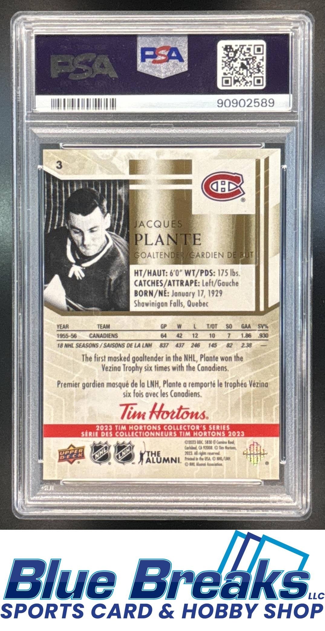 2023 Upper Deck Hortons Legends Jacques Plante #3 PSA 10 Canadiens