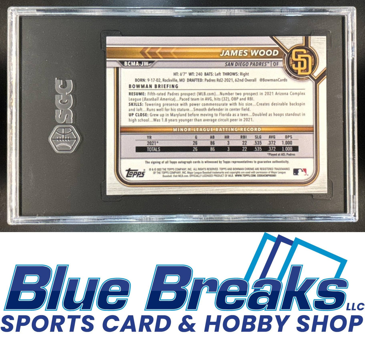 2022 Bowman Chrome Mega Auto James Wood [RC] #BCMA-JW SGC 9 Padres