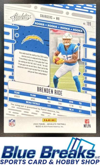 2024 Panini Absolute Brenden Rice #199 Signature Rookies Gold Spectrum 08/10 RC Auto Packers