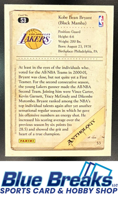 2012-13 Panini Kobe Anthology Bryant #53 a Los Angeles Lakers