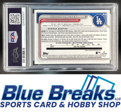 2024 Topps Bowman Draft Yellow Kellon Lindsey 30/75 #BDC-24 PSA/DNA Cert Auto 10 Los Angeles Dodgers