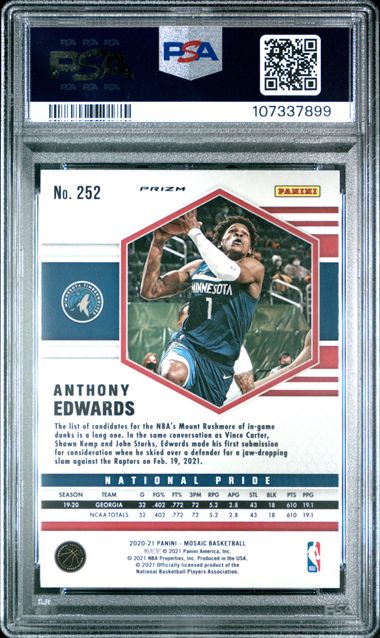 2020 Panini - Mosaic - green mosaic - Anthony Edwards - #252 - PSA 9 - basketball - Timberwolves
