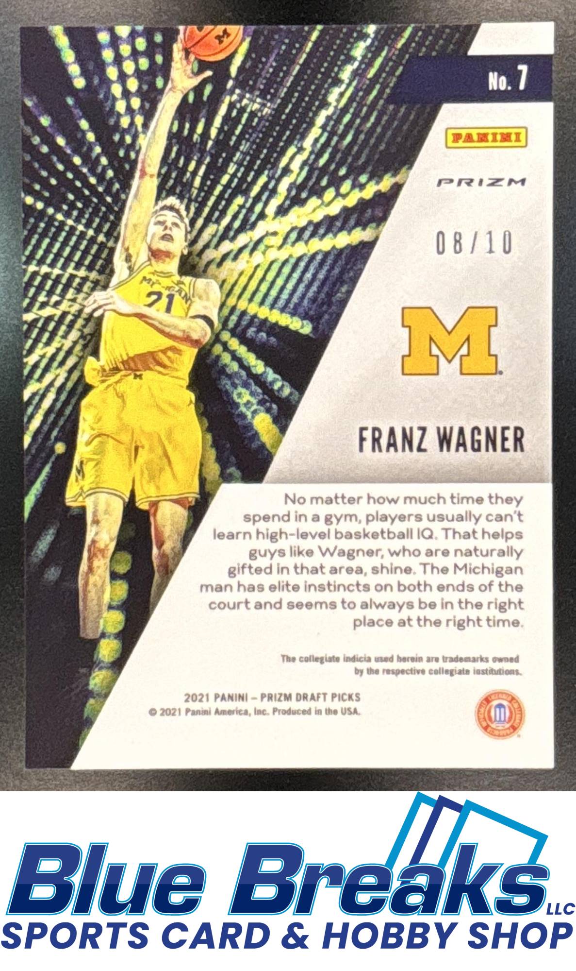 2021 Panini Chronicles Draft Picks Franz Wagner #7 Gold 08/10 RC Michigan Wolverines
