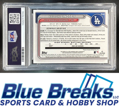 2024 Bowman Draft Kellon Lindsey #CPA-KL Chrome Auto 1st Prospect PSA 10 Los Angeles Dodgers