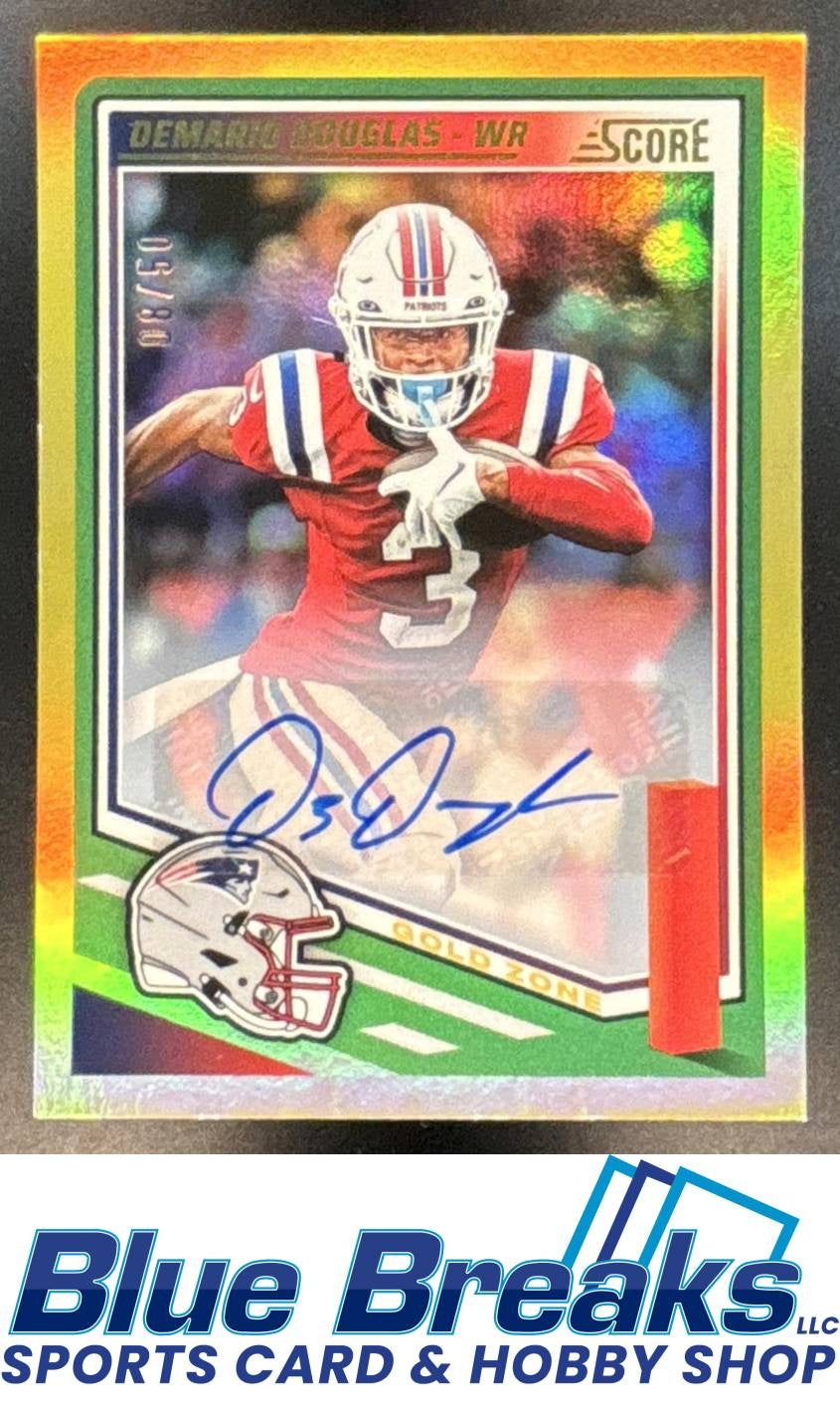 2025 Panini Score Demario Douglas #163 Signatures Gold Zone /50 Auto Patriots