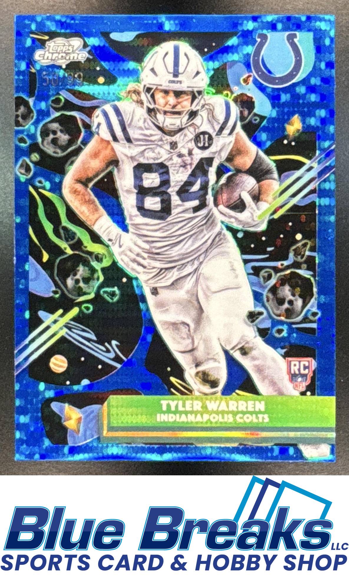 2025 Topps Cosmic Chrome Tyler Warren #143 Blue Moon Refractor 50/99 RC Indianapolis Colts