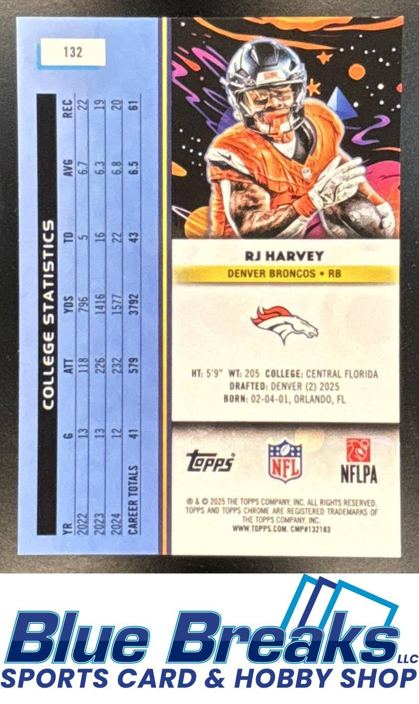 2025 Topps Cosmic Chrome RJ Harvey #132 Gold Interstellar Refractor 07/50 RC Denver Broncos
