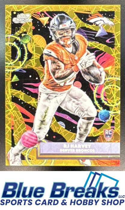 2025 Topps Cosmic Chrome RJ Harvey #132 Gold Interstellar Refractor 07/50 RC Denver Broncos