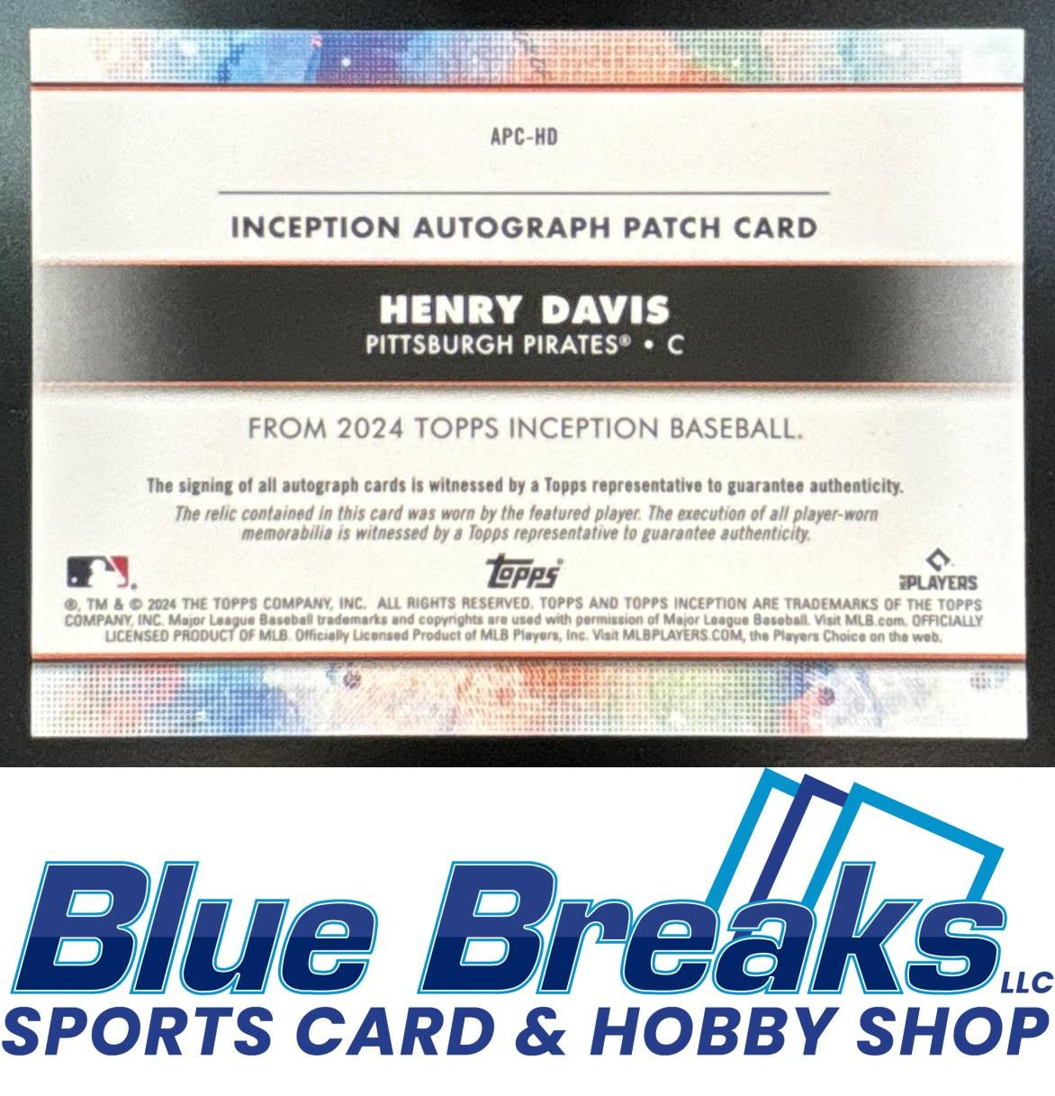 2024 Topps Inception Auto Patch Cards Henry Davis 103/200 #APC-HD RC Pirates