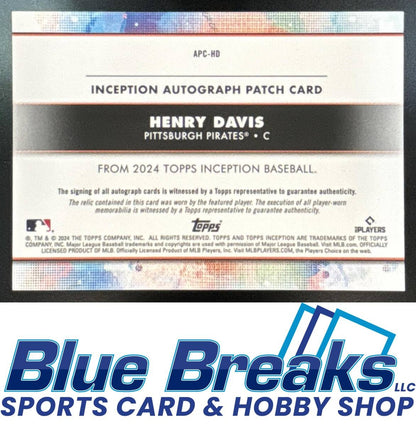 2024 Topps Inception Auto Patch Cards Henry Davis 103/200 #APC-HD RC Pirates