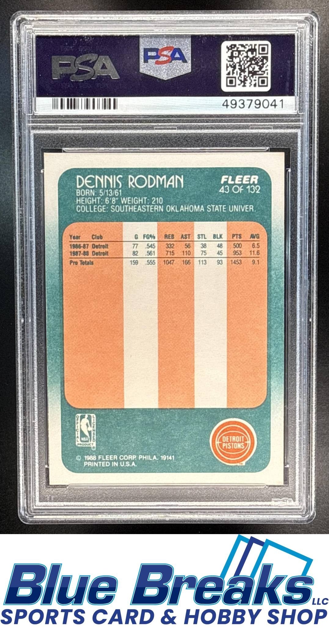 1988-89 Fleer Dennis Rodman [RC] #43 RC PSA 8 Pistons