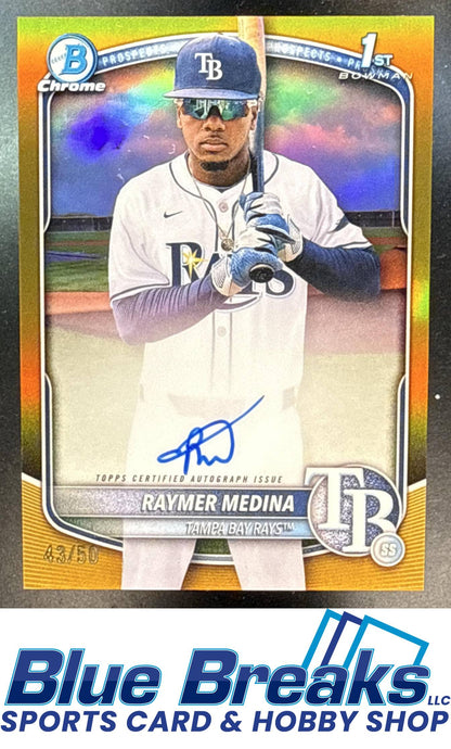 2025 Bowman Chrome Raymer Medina #CPA-RM Auto Gold Refractor 43/50 1st Prospect Tampa Bay Rays