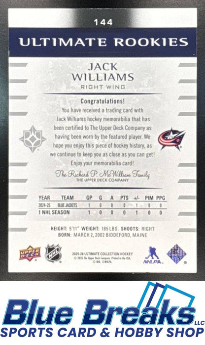 2025 Upper Deck Ultimate Collection Jack Williams #144 Rookies Jersey 356/499 Relic RC