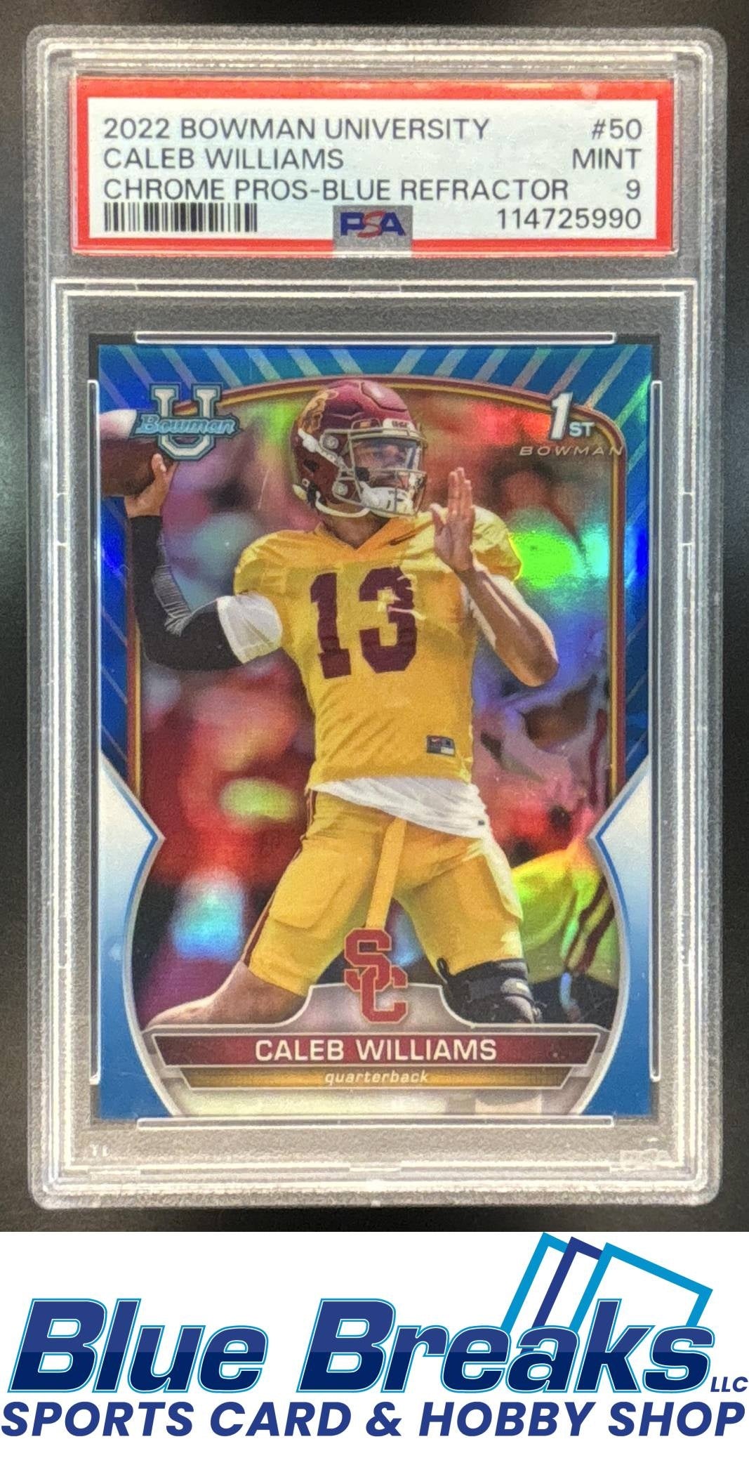 2022 Bowman University Chrome Caleb Williams #50 Blue Refractor /199 PSA 9