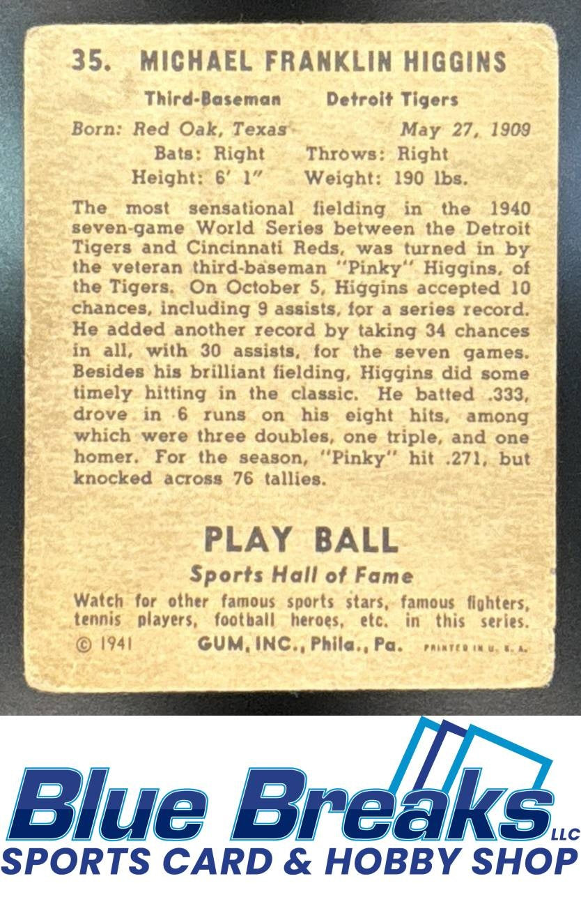 1941 Trading Card Michael Franklin Higgins #35 Tigers
