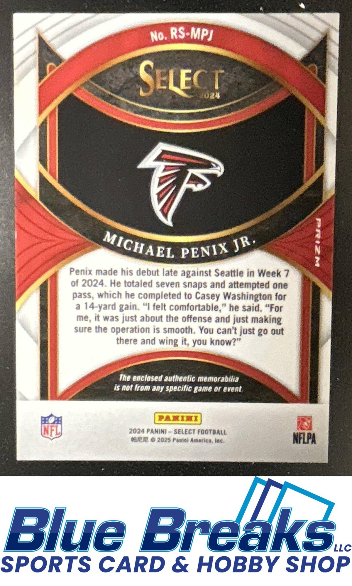 2024 Panini Select Michael Penix Jr. #RS-MPJ Rookie Swatches Red Prizm Relic RC Atlanta Falcons