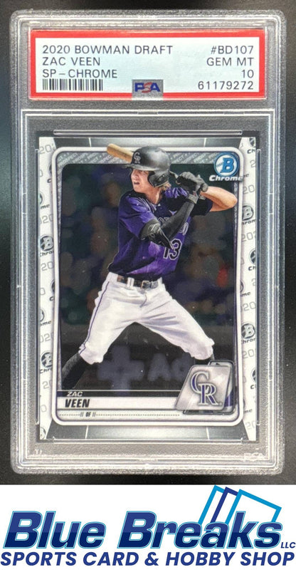 2020 Bowman Draft Zac Veen #BD-107 Chrome 1st Prospect PSA 10 Colorado Rockies