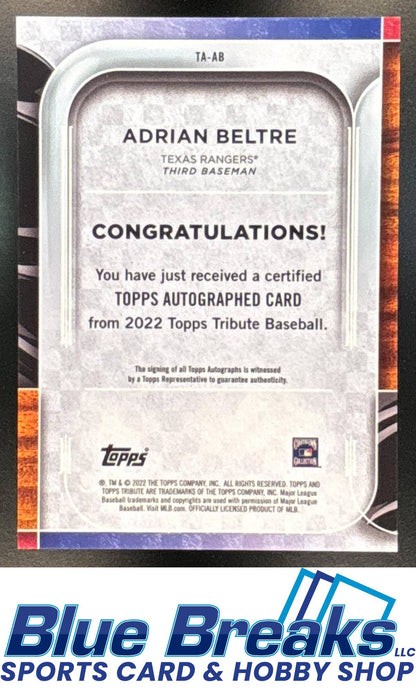 2022 Topps Tribute Auto Orange Adrian Beltre 12/25 #TA-AB Texas Rangers
