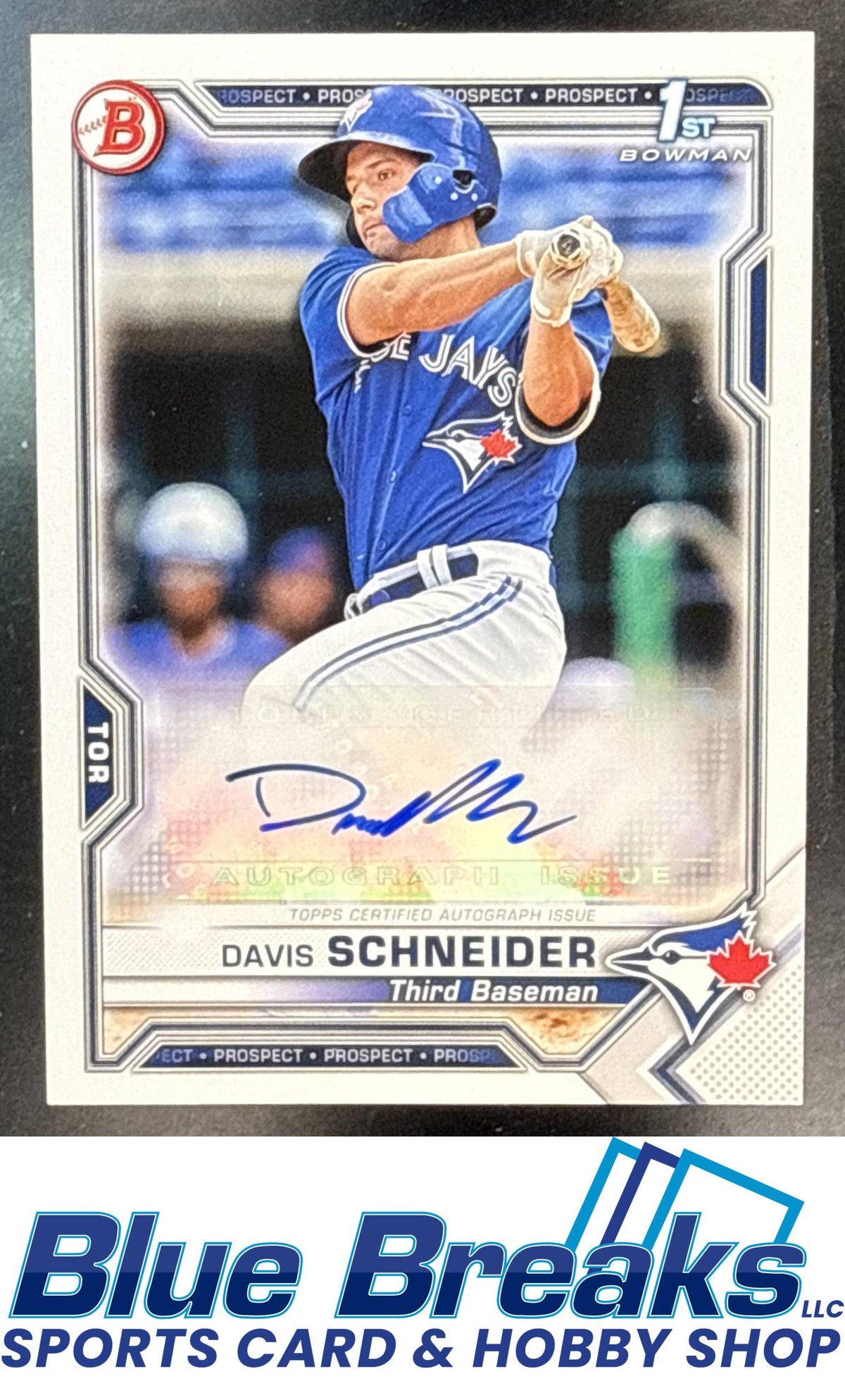 2021 Bowman Auto Davis Schneider [RC] #PAPR-DS 1st Prospect Toronto Blue Jays