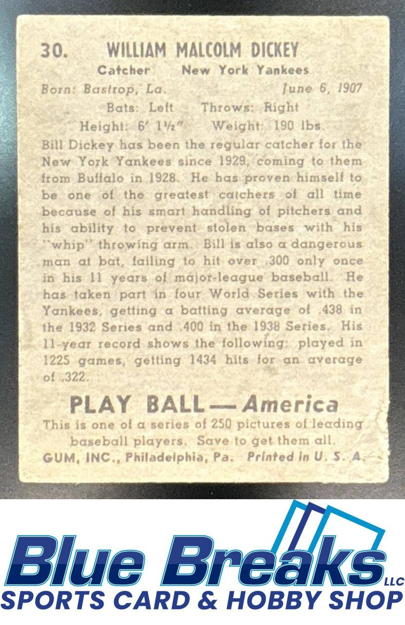 1939 Play Ball William Malcom Dickey #30 Yankees