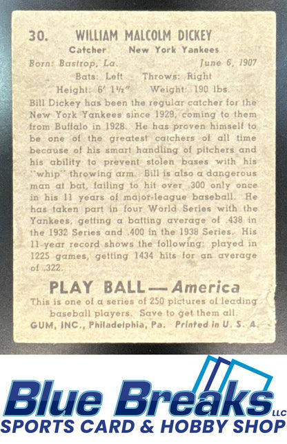 1939 Play Ball William Malcom Dickey #30 Yankees