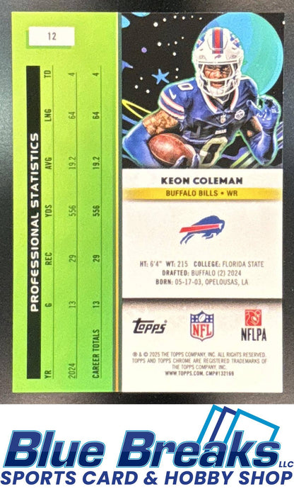 2025 Topps Cosmic Chrome Keon Coleman #12 Aqua Equinox Refractor 036/199 Buffalo Bills