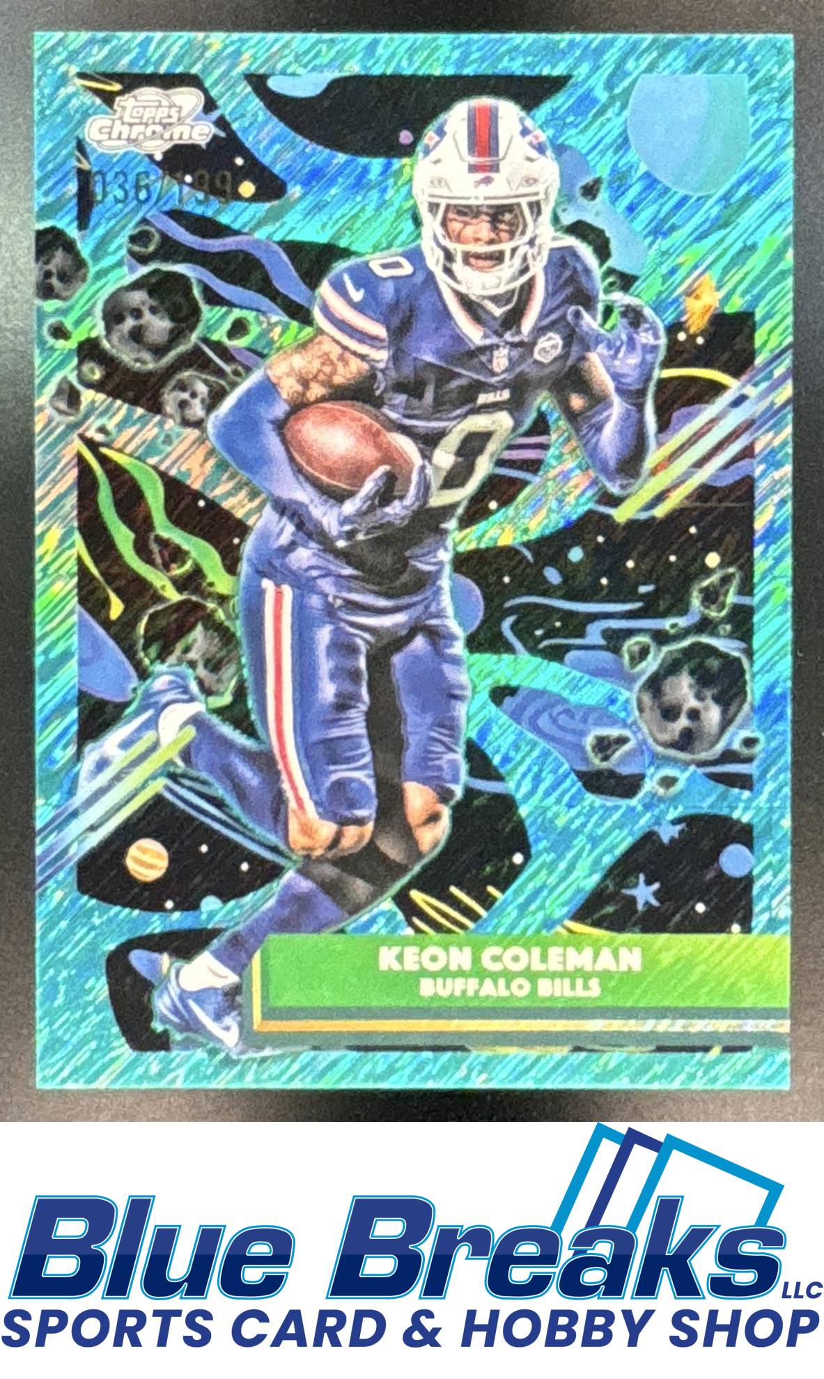 2025 Topps Cosmic Chrome Keon Coleman #12 Aqua Equinox Refractor 036/199 Buffalo Bills