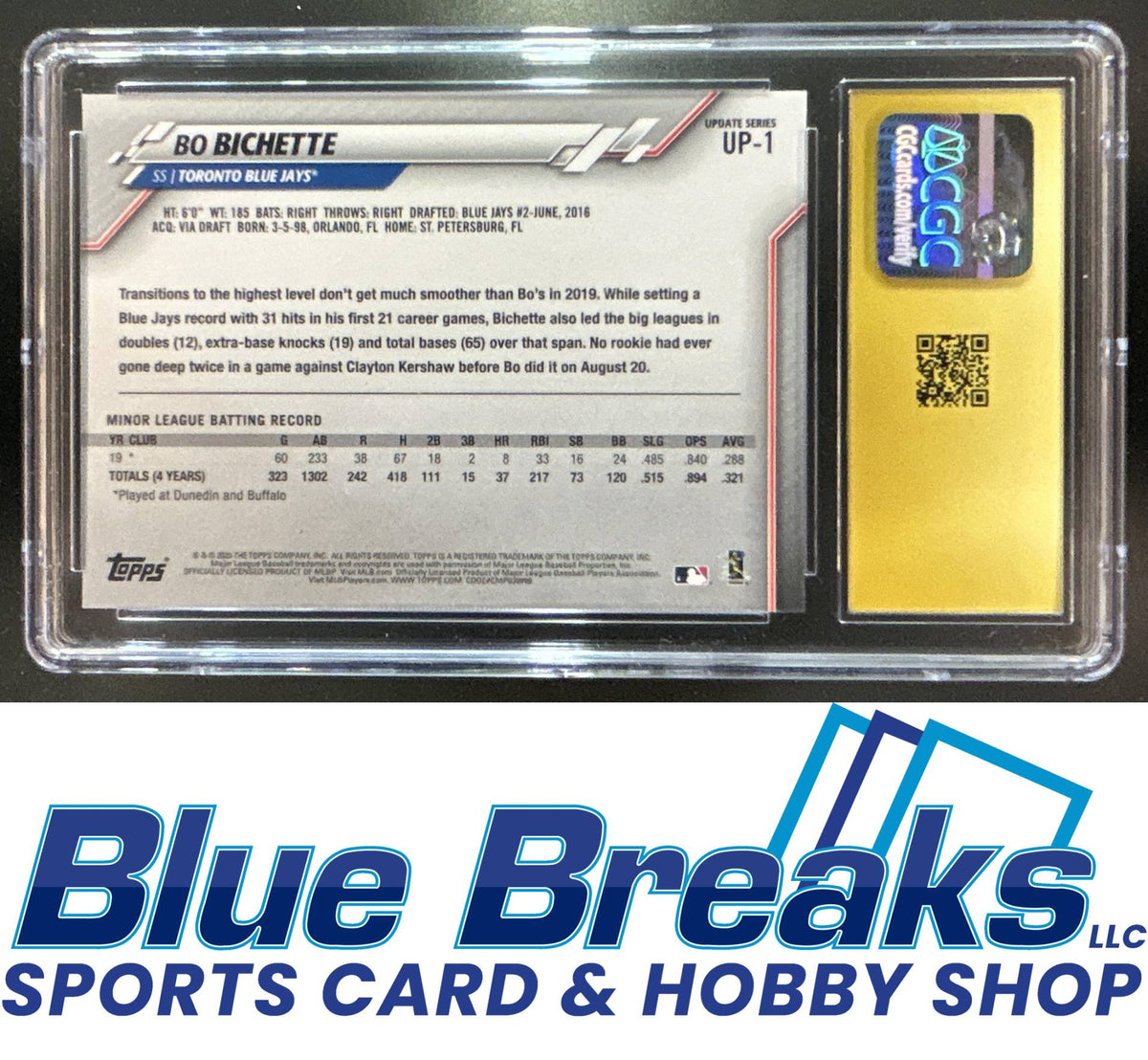 2020 Topps Chrome Bo Bichette #UP-1 Update NBCD Preview RC CGC 10 Toronto Blue Jays