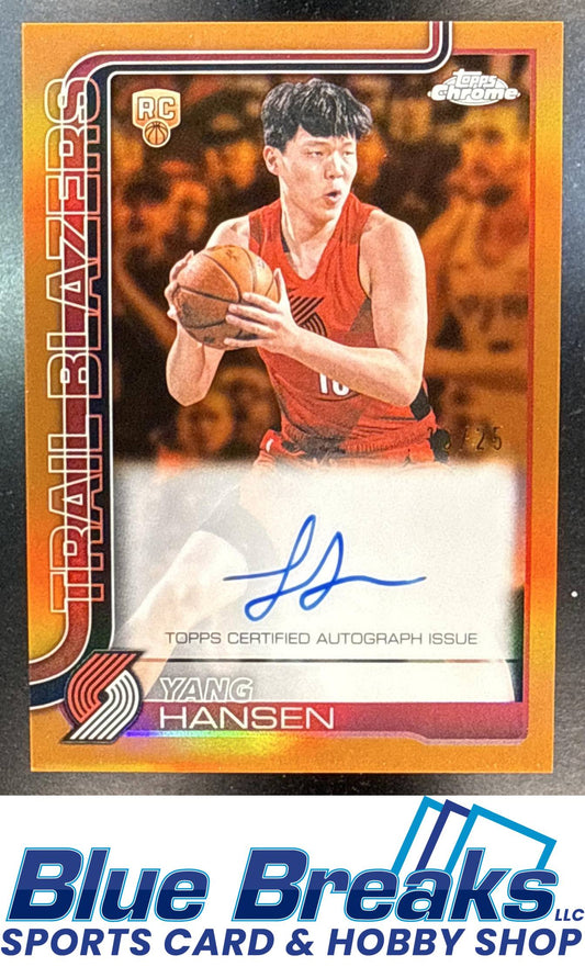 2025 Topps Chrome Update Yang Hansen #TCA-YH Auto Orange Refractor 18/25 RC Portland Trail Blazers