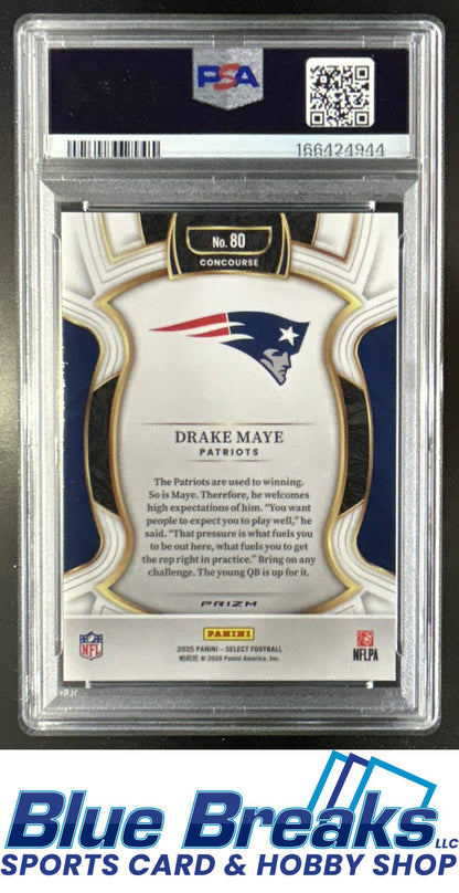 2025 Panini Select Drake Maye #80 Concourse Black and Green Prizm Shock PSA 10 New England Patriots