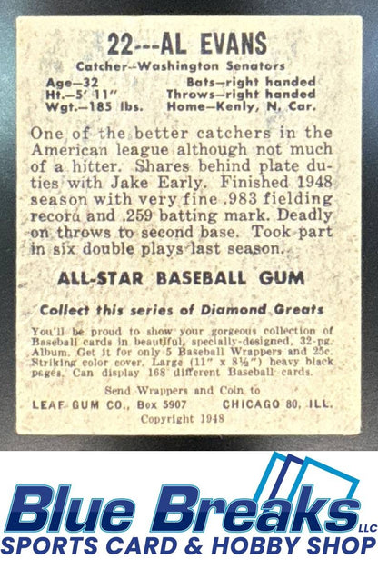 1948 Leaf Al Evans [RC] #22 RC