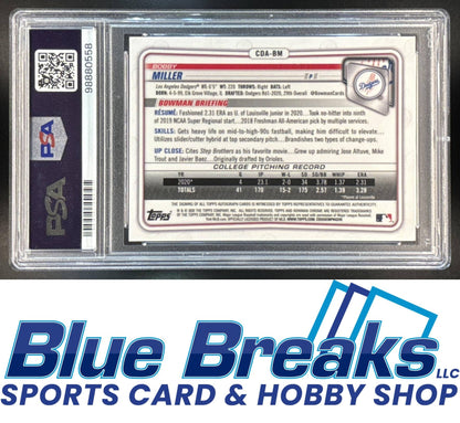2020 Bowman Draft refractor Bobby Miller #CDA-BM Chrome Pick Auto PSA 10 baseball Dodgers