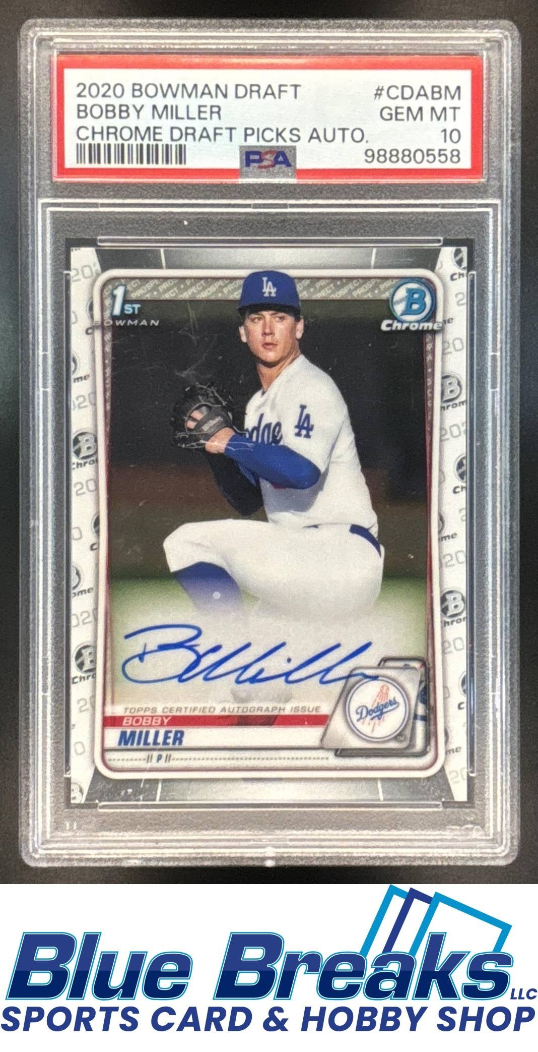 2020 Bowman Draft refractor Bobby Miller #CDA-BM Chrome Pick Auto PSA 10 baseball Dodgers
