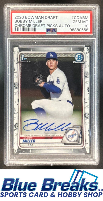 2020 Bowman Draft refractor Bobby Miller #CDA-BM Chrome Pick Auto PSA 10 baseball Dodgers
