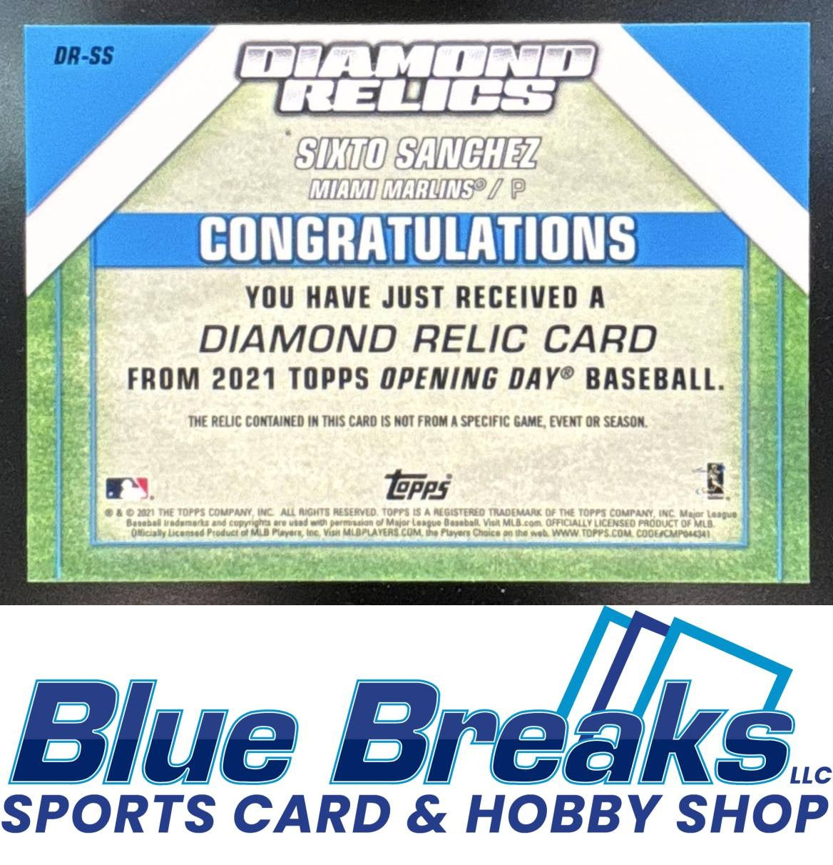 2021 Topps Opening Day Diamond Relic Sixto Sanchez RC #DR-SS Miami Marlins