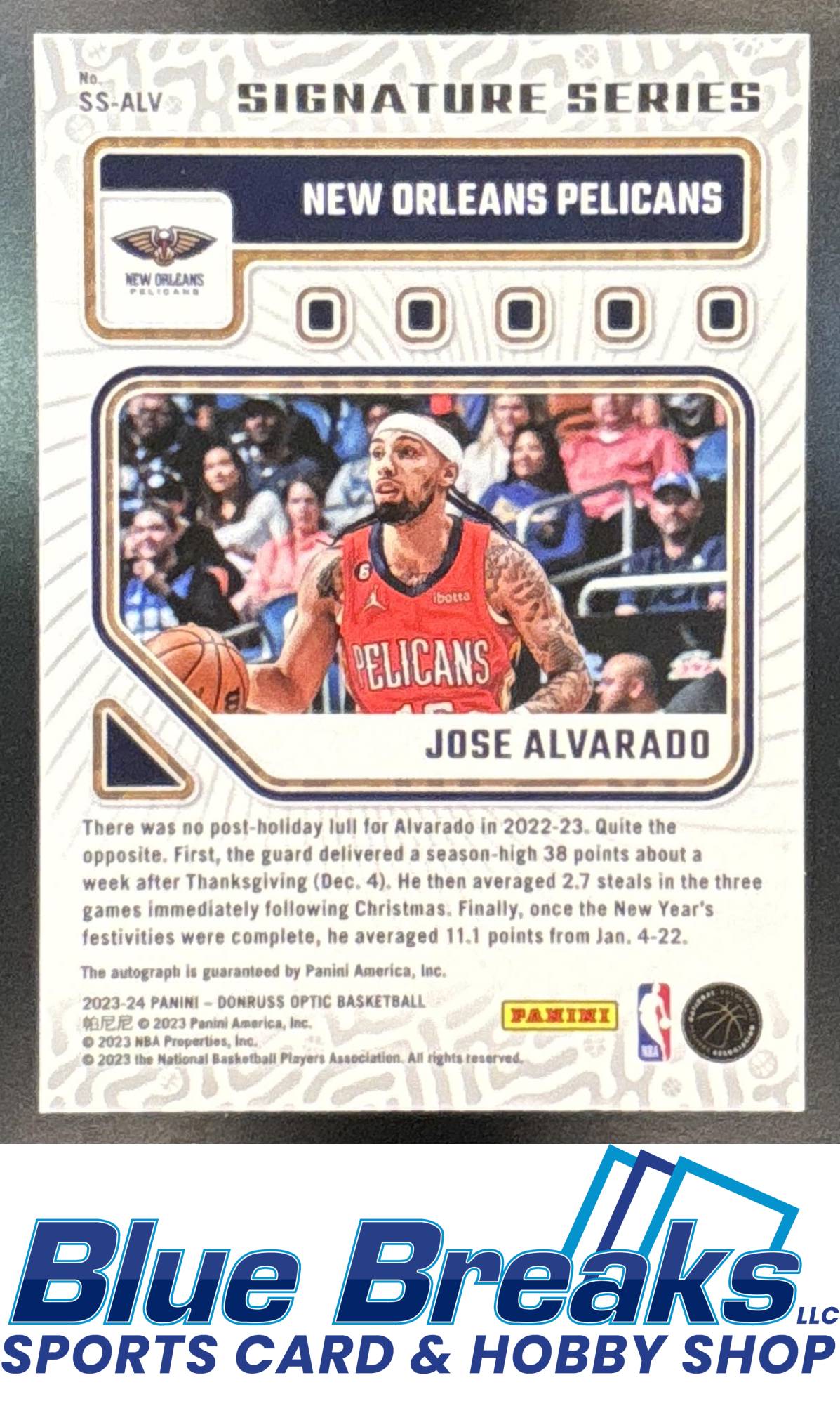 2023 Panini Donruss Optic Jose Alvarado #SS-ALV Signature Series Auto New Orleans Pelicans
