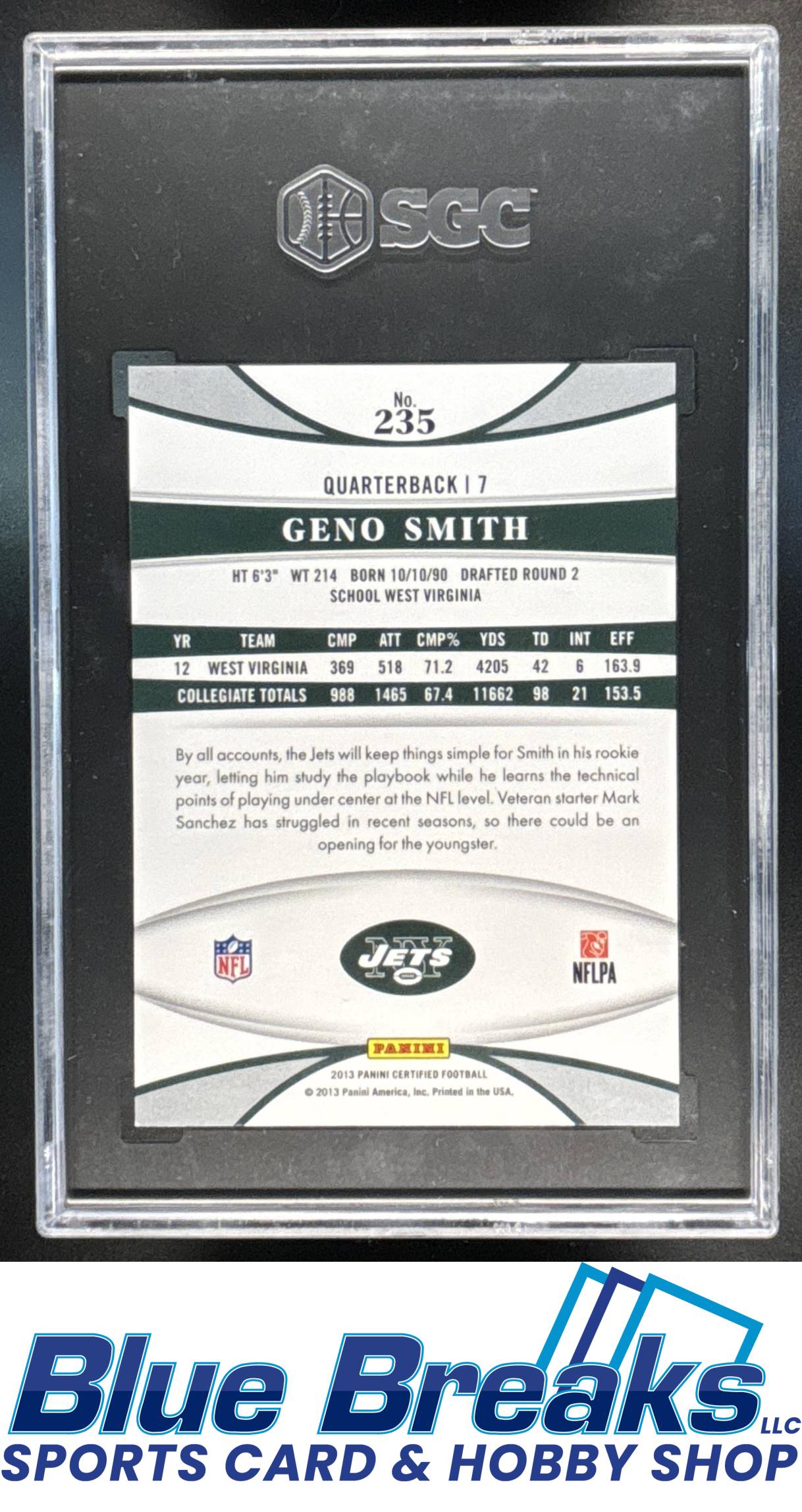 2013 Panini Certified Geno Smith RC 137/999 Rookie #235 SGC 9.5 New York Jets