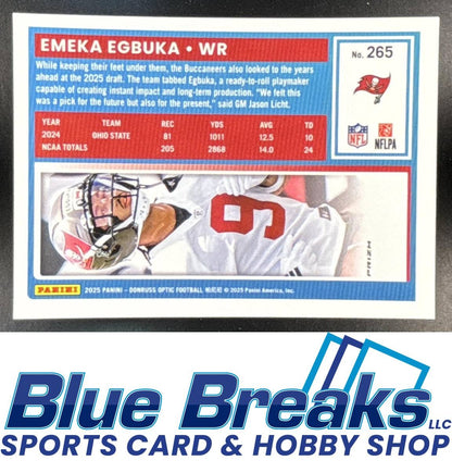 2025 Panini Donruss Optic Emeka Egbuka #265 Rated RC Blue Hyper Prizm