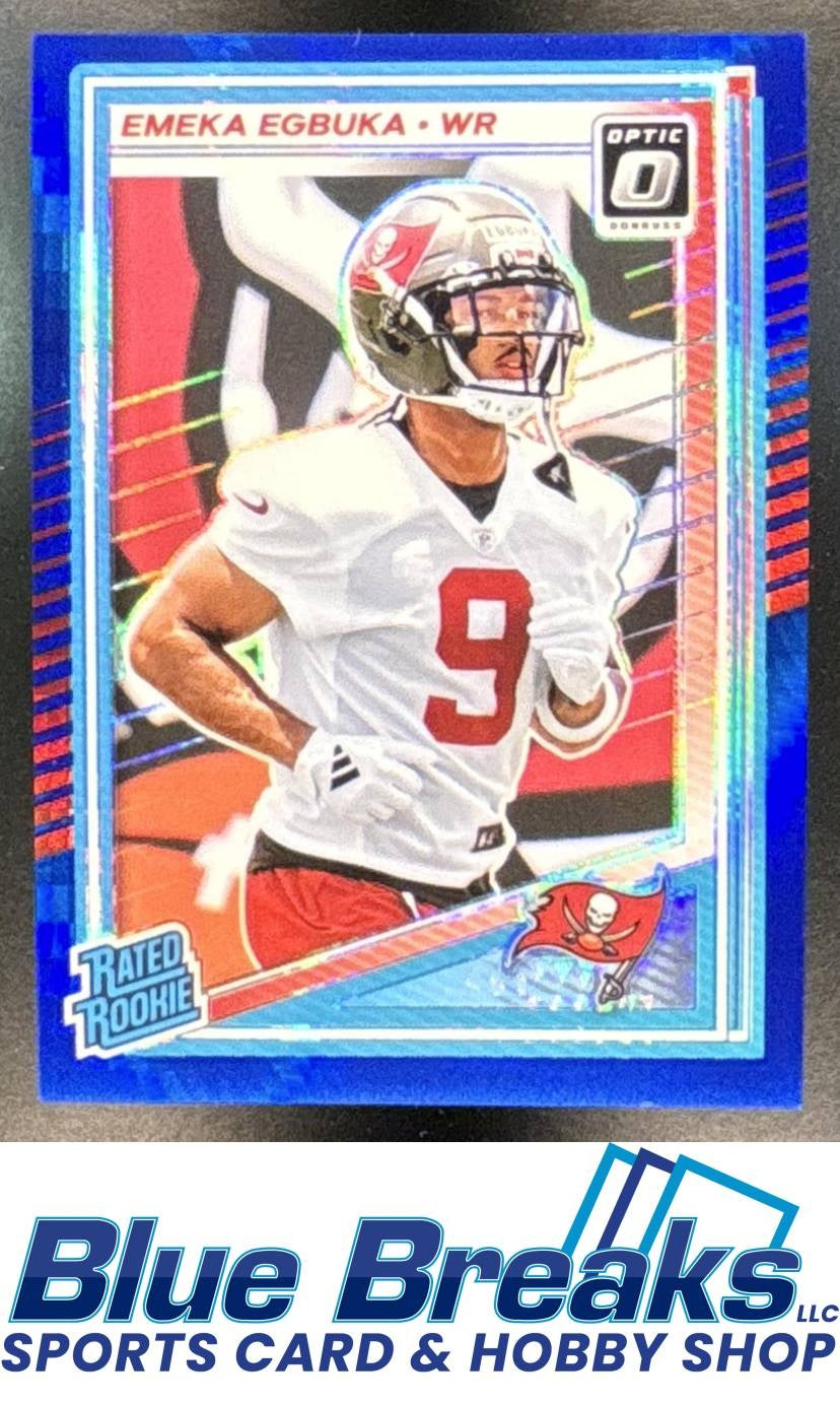 2025 Panini Donruss Optic Emeka Egbuka #265 Rated RC Blue Hyper Prizm