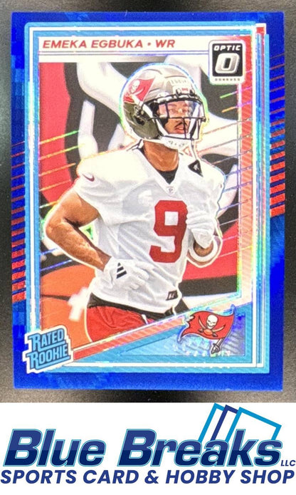 2025 Panini Donruss Optic Emeka Egbuka #265 Rated RC Blue Hyper Prizm