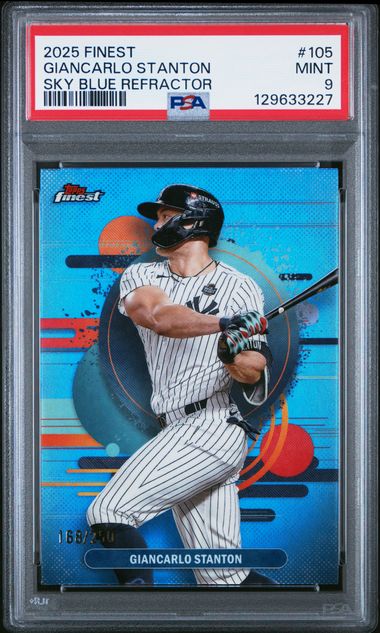 2025 Topps - Finest - sky blue refractor - Giancarlo Stanton -168/250 - #105 - PSA 9 - baseball - Yankees