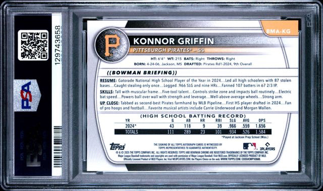 2025 Topps Bowman Prospects - mojo - Konnor Griffin - auto - #BMA-KG - PSA 9 - Baseball - Pirates