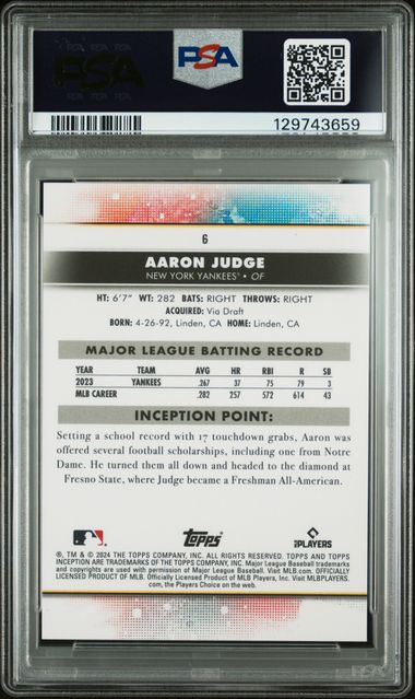 2024 Topps Inception - Yellow - Aaron Judge - #6 - PSA 10 - Baseball - Yankees