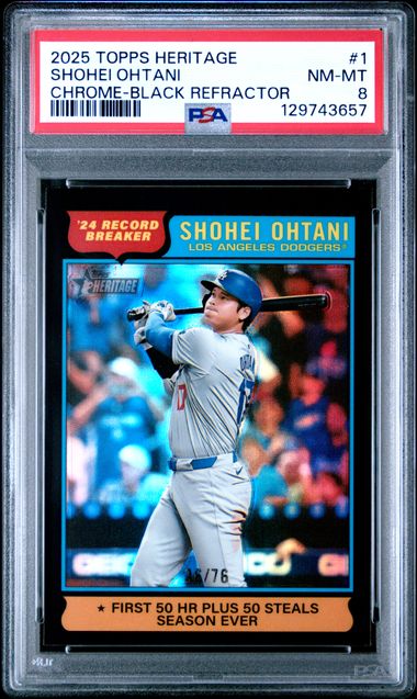 2025 Topps Heritage - Chrome-Black Refractor - Shohei Ohtani - 36/76 - #1 - PSA 8 - Baseball - Dodgers